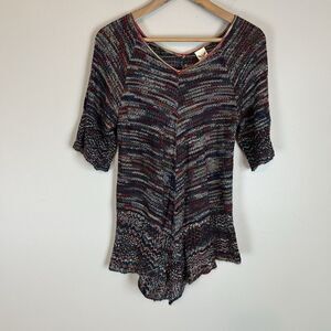 Asymmetrical Tunic Top Crochet Colorful M Boho Hippie Festival Blouse Knit Folk